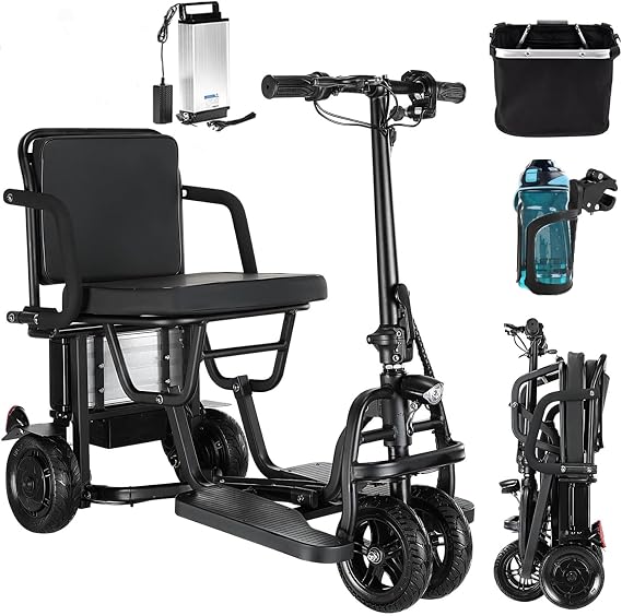 New Upgrade Folding Mobility Scooter for Adults, Dual Front Wheels, 9.32Mph 20 Miles Foldable Scooter, 300lbs Capacity, Lightweight with Basket & Cup Holder, Dust Cover