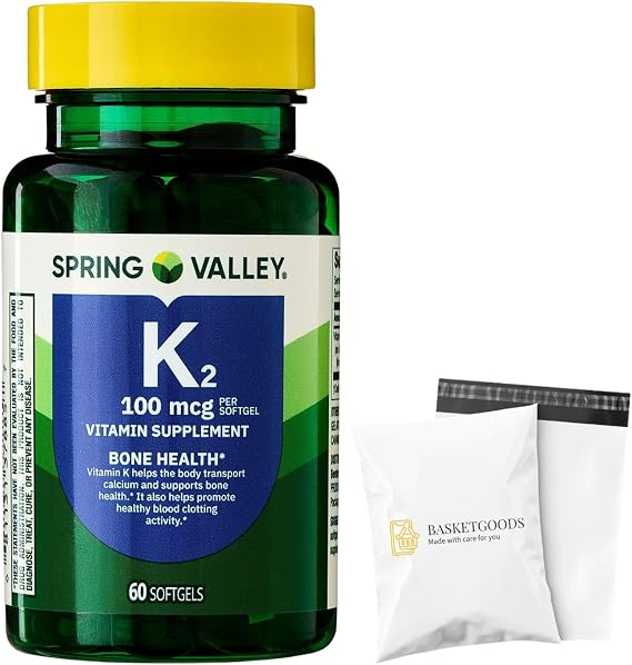 Spring Valley Vitamin K2 100mcg- 60 softgels (Pack of 1), Set by Basket Goods