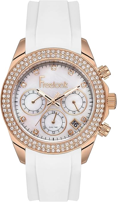 Freelook Women's Rose Gold Watch - Rubber Bracelet Watch for Women, Gemset Ladies Wrist Watch, Analog Display Wrist Watch
