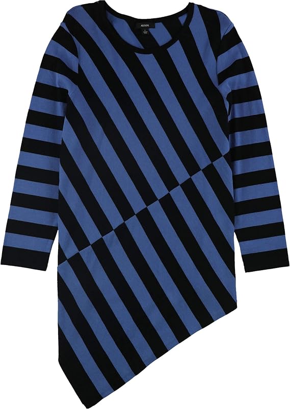 Alfani Womens Stripe Asymmetrical-Hem Tunic Sweater