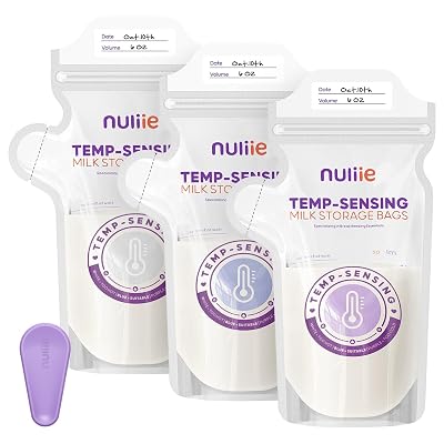 Nuliie 120pcs Temp-Sensing Breastmilk Storage Bag, Huge Temp-Sensing Icon & Locking Clamp, 6oz Breast Milk Storage Bags Freezer Pour Spout, Self Standing Milk Storage Bags Breastmilk, BPA-Free No-Leak
