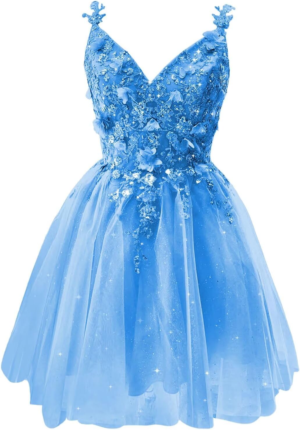 Mouccy Glitter Short Homecoming Dresses for Teens 3D Floral Spaghetti Damas Dresses for Quinceanera Mini Prom Party Gowns