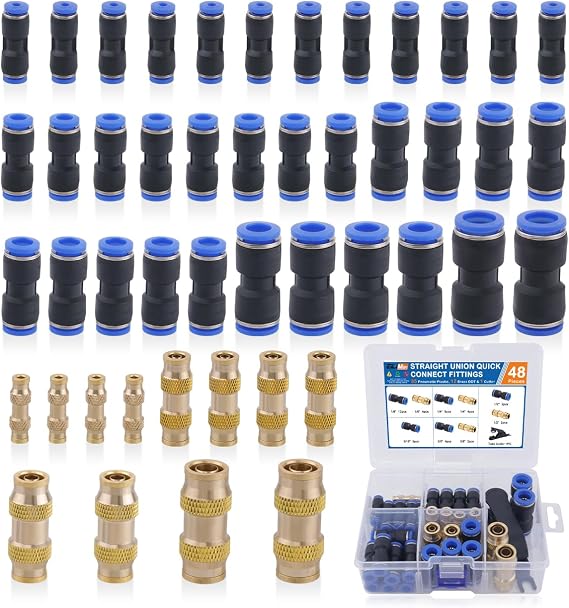 48PCS Push to Connect Fittings Kit, Air Line Quick Connect Fittings