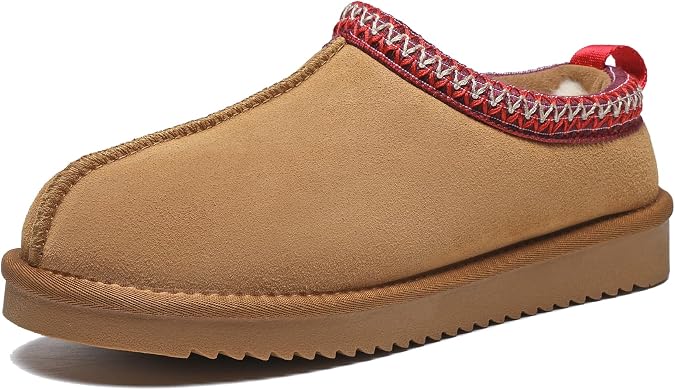 Meik Mangni Women's Genuine Suede Fuzzy Slippers Winter Warm House Shoes
