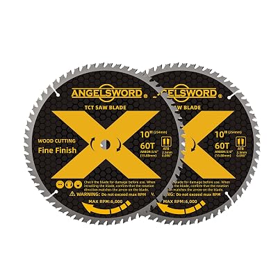ANGELSWORD 10 Inch Table Saw BladeMiter Saw Blade for Fine Finish Wood Cutting, 60T, 2 Pack