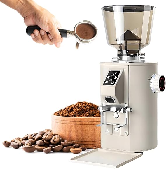 Flat Burr Espresso Coffee Grinder Electric - Single/Double Cup Selection | Anti-Static | for Pour Over/Drip/French Press, Coffee Bean Grinder for Home Use Beige