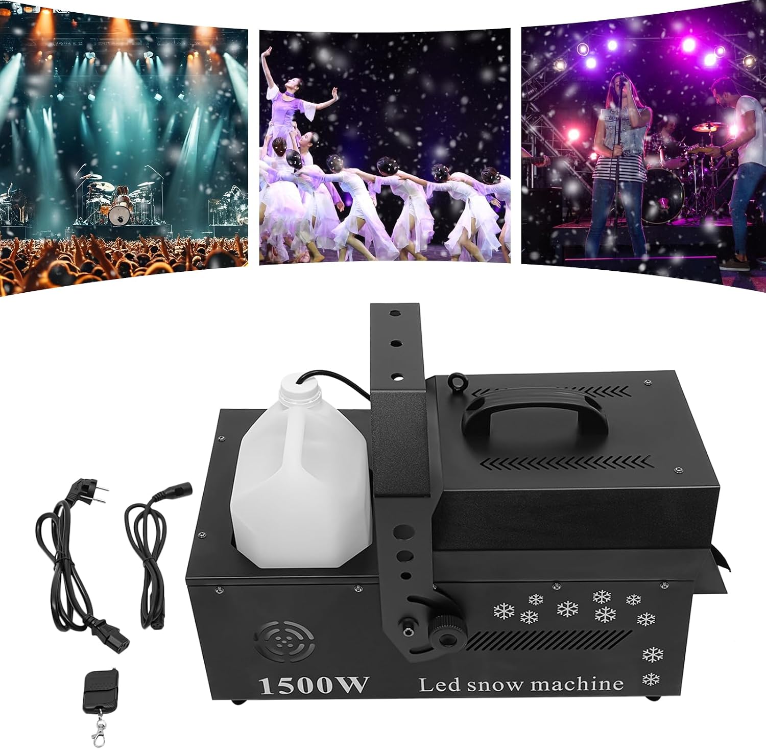 3-in-1 LED Snowflake Machine, 1500W Remote Control DMX RGB 12 LED Snow Making Machine Snowflake Maker for Christmas Wedding Kids Party Stage Effect