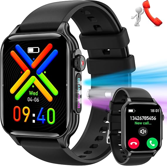 Smart Watch for Women Men, 1.96" HD Full Touch Bluetooth Calling, Fitness Smartwatch with 8 RGB LED Flashlights, 100+ Sports Modes, Heart Rate & Sleep Tracking IP67 Waterproof for Android iPhone