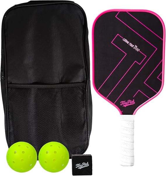 T700 Carbon Fiber Pickleball Paddles Set of 1, High Rigidity Lightweight Rackets for Beginners & Intermediate Players, Includes 4 Indoor Outdoor Balls & Anti-Slip Grip