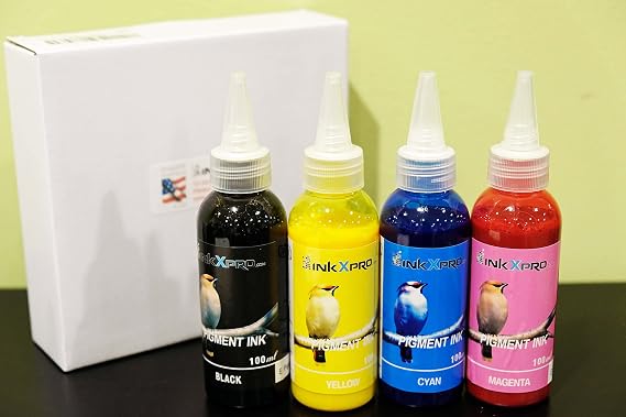 4X100ml True Color Professional Fade/Water Resistance Pigment Ink (100% Cotton Heat Transfer) Refills for Epson Workforce 7710 7720 7210 7010 7510 7520 3620 3640 7610 7620 7110 Printer