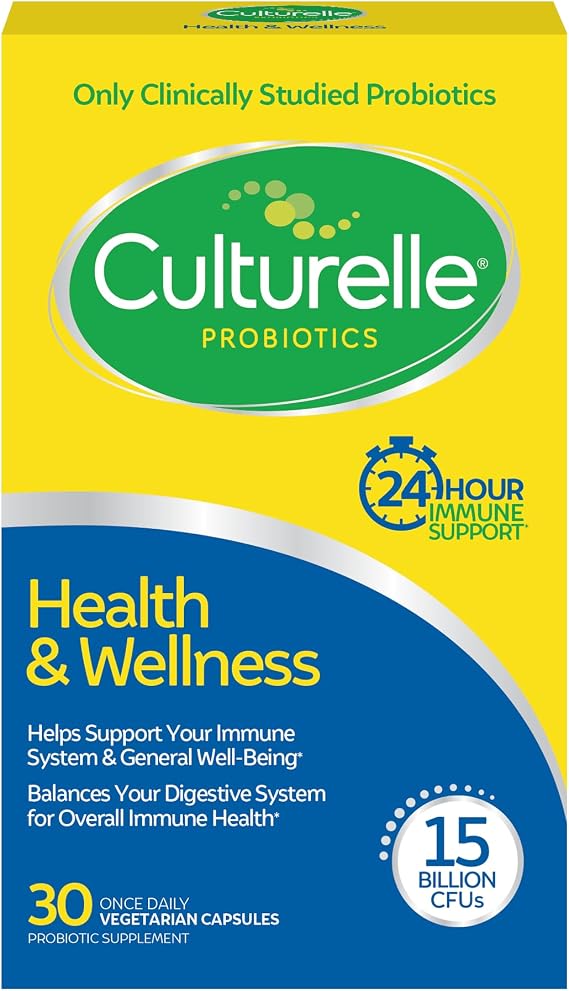 Culturelle Health & Wellness Daily Probiotic Supplement Men & Women, 30 Ct | 15 Billion CFUs, Lactobacillus rhamnosus GG Strain, Occasional Gas & Bloating Relief*, No Refrigeration, Vegan Capsule