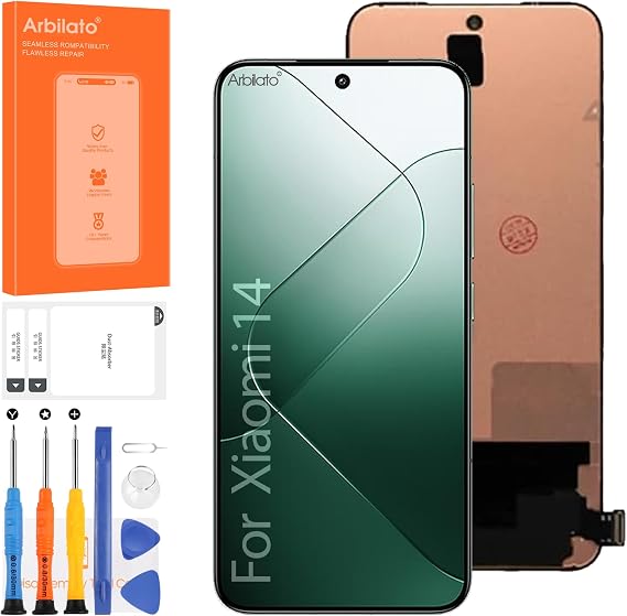 AMOLED Screen for Xiaomi 14 Screen Replacement for Xiaomi 14 LCD Screen 23127PN0CC Touch Display Digitizer Assembly 23127PN0CG Repair Parts (with Fingerprint Function) (Black No Frame)
