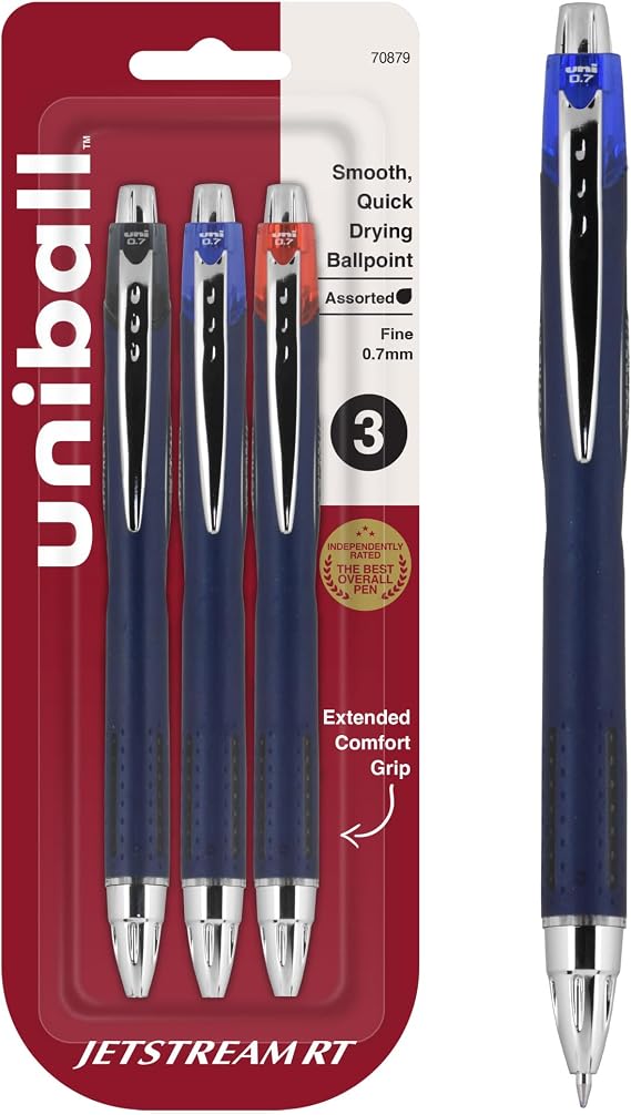 uniballTM Jetstream RT Ballpoint Pens, Black, Blue & Red Ink, 3 Count