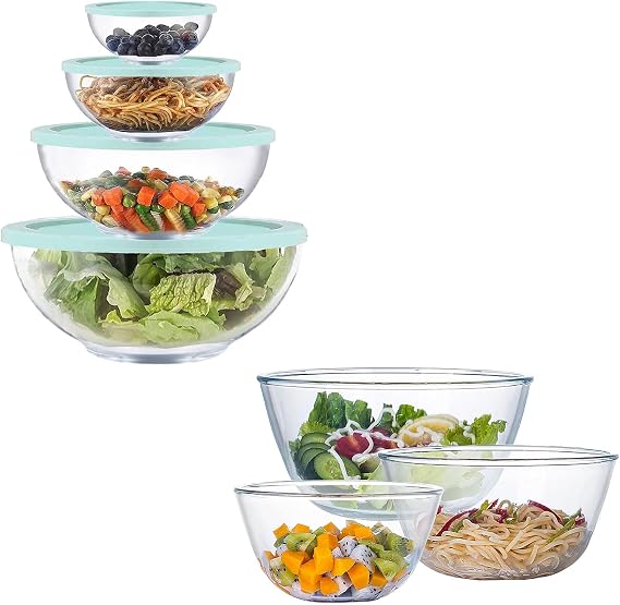 Homwin Glass Mixing Bowl Set of 3 and Set of 4 with Airtight Lids Bundle