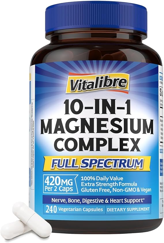 Vitalibre 10 in 1 Magnesium Complex, 420mg Elemental Magnesium 240 Capsules