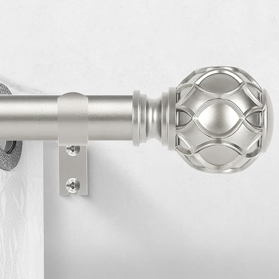 Silver Curtain Rods for Windows:Farmhouse Boho Decorative Curtain Rod for Bedroom Living Room,Heavy Duty Adjustable Rustic Drapery Pole Set with Vintage Coastal Finials,Antique Silver 36-88"
