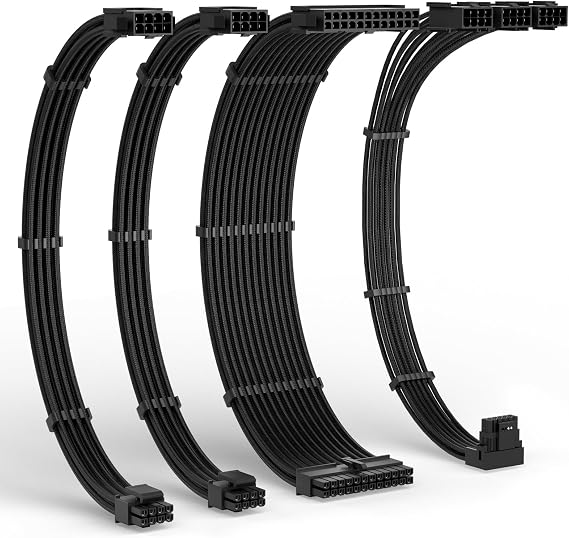 LTC 12VHPWR PSU Cable Extension Kit, 16AWG PCI-E 5.0 Power Supply PC Cable Extension, 1x 24 Pin ATX /2X 8Pin (4+4) EPS Cables / 3X (6+2P) to 12+4 Pin GPU, Soft Braided Sleeve Cable Combs, 300mm