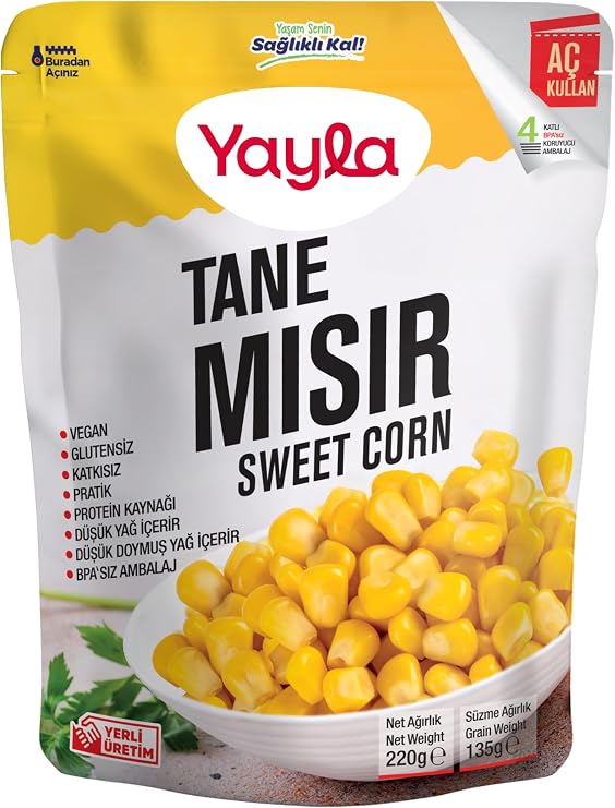 yayla Haşlanmış Tane Mısır, 220 gr Tekli Paket