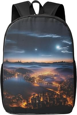 OUSIKA Fashion Backpack Casual Travel Daypack Lightweight Laptop Bags cities night view Laptop Backpacks for Women Men, Black, One Size
