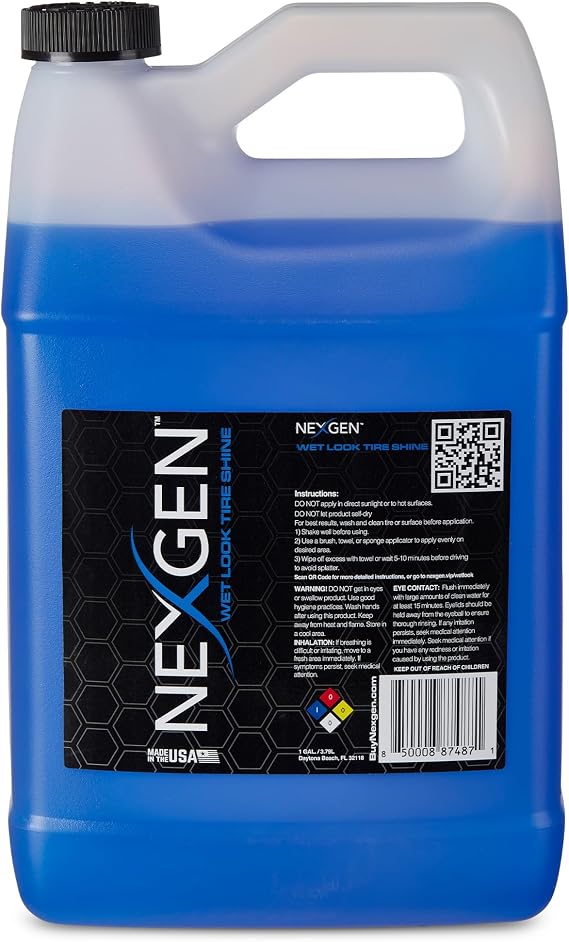 Nexgen Wet Look Tire Shine (Gallon) - High-Gloss Finish & UV Protection - Keeps Tires & Trim Fresh - On-the-Go Car Detailing - Car Cleaning Supplies - for Tires, Plastic, Rubber, Vinyl