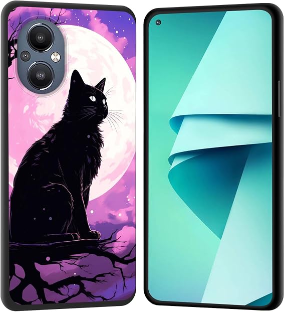 for OnePlus Nord N20 5G Case,Soft Silicone Rubber Bumper Case Shockproof Full-Body Protective Case Cover for OnePlus Nord N20 5G,Black Cat Dream Moon