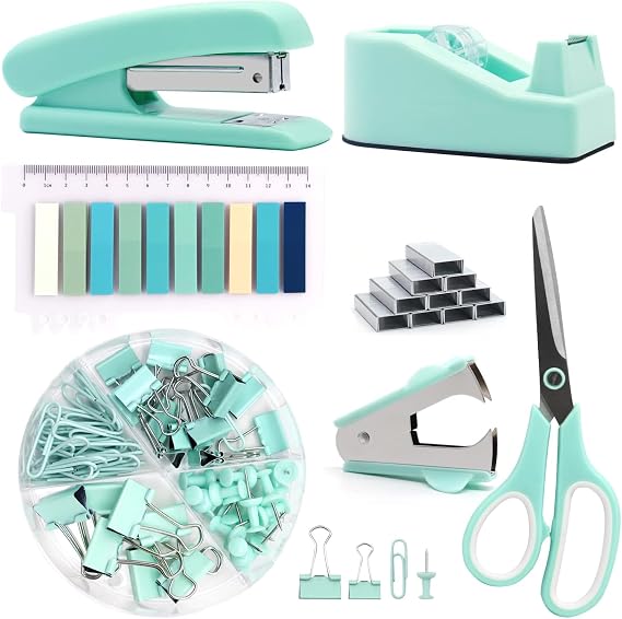 Purple Cute Office Supply Set: Stapler, Tape Dispenser & More | Desk Accessories for Women – Gift for Students, Coworkers & Boss