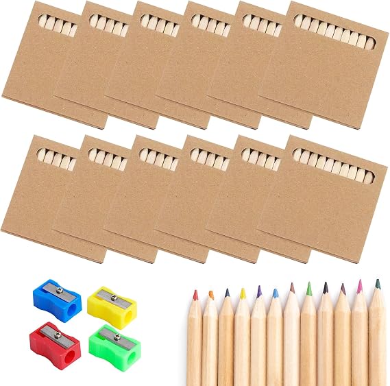 144PCS Mini Colouring Pencils, 12 Different Color Mini Drawing Colored Pencil, 12 Boxes of Pencils with Pencil Sharpener Small Crayons Set Birthday Gift for Drawing, Sketching