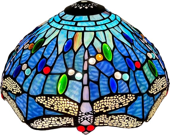 Capulina Tiffany Lamp Shade Blue Dragonfly Stained Glass 12 Inches Wide