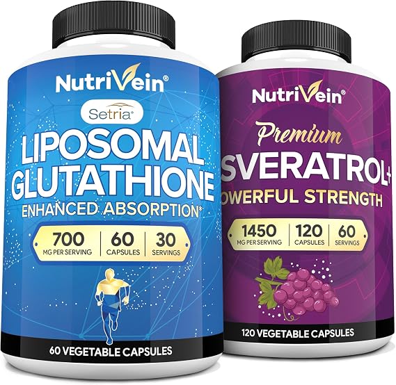 Nutrivein Liposomal Glutathione Supplement & Resveratrol Supplement Bundle: High-Absorption Liposomal Glutathione & Resveratrol Capsules for Nutritional Support