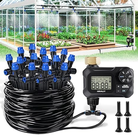HIRALIY 59FT Drip Irrigation Kit with Water Timer, Quick-Connect