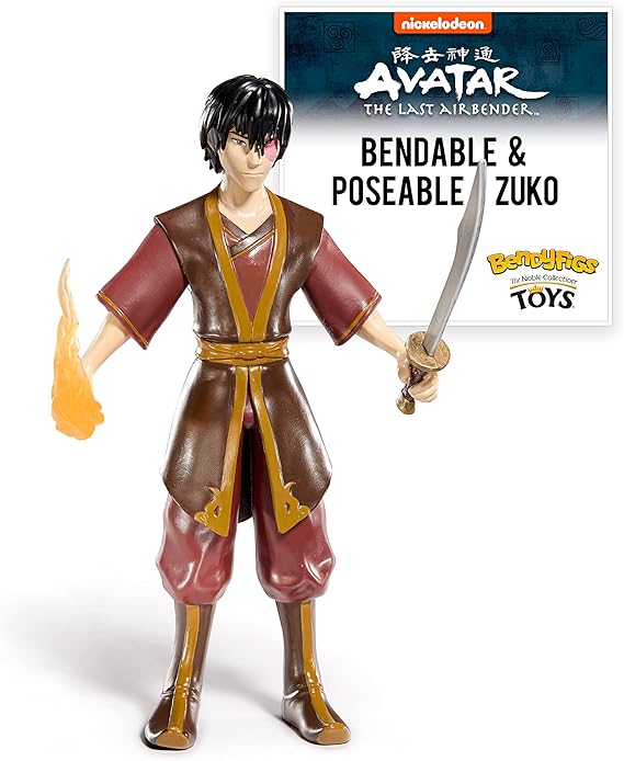 BendyFigs The Noble Collection Avatar Zuko - Noble Toys 19cm Bendable Posable Collectible Doll Figure With Stand and Mini Accessory