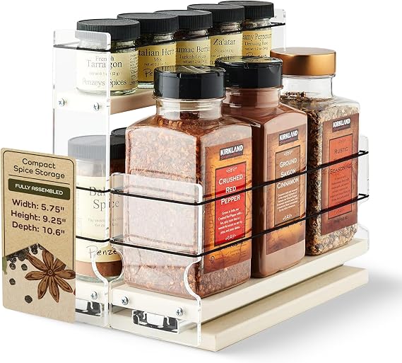Vertical Spice Combo Spice Rack Drawer - Pull Out Pantry Organizers and Storage - Kitchen Cabinet Organizer - Seasoning Sliding Caddy - Made in USA (5.75" W x 9.25" H x 10.60" D, Assembled)