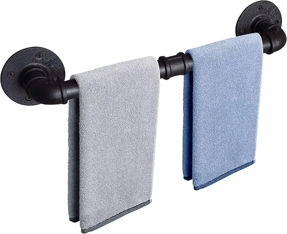 DSDS Industrial Pipe Towel Rack Towel Bar, Heavy Duty Bathroom Hardware Towel Bar Accessory, Wall Mounted Rustic Iron Bathroom Towel Rack Holder
