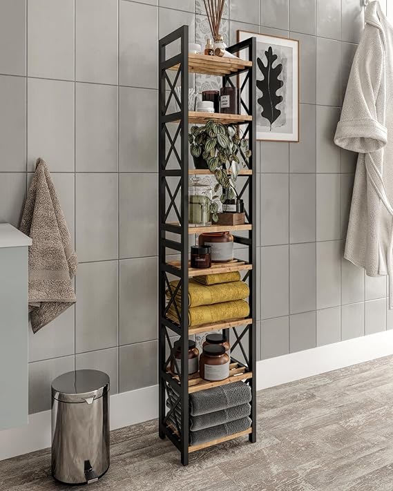 Dekoratif Banyo Rafı Organizer – Retro Tasarımlı Çok Amaçlı Düzenleyici Raf, Ahşap Çam Raflı, Dayanıklı Plastik Gövdeli, 3 Katlı Banyo ve Ev Organizeri, Kolay Kurulumlu (Siyah, Medium, 8)