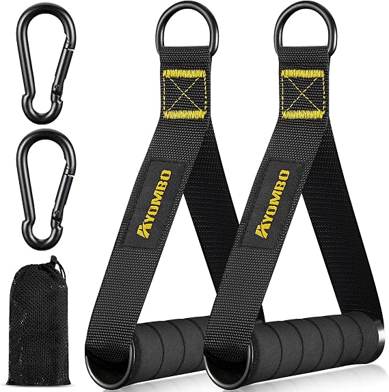 Ayombo Resistance Band Handle, Heavy Duty Cable Machine Attachment, Strong Nylon Webbing, and Seamless Steel D ring For Fitness Workout Gym Pilates Yoga Crossover Tricep Exercise