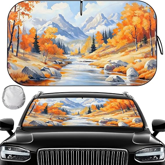 fauson Windshield Sun Shade, Foldable Car Sunshade with Storage Bag 57"x32"