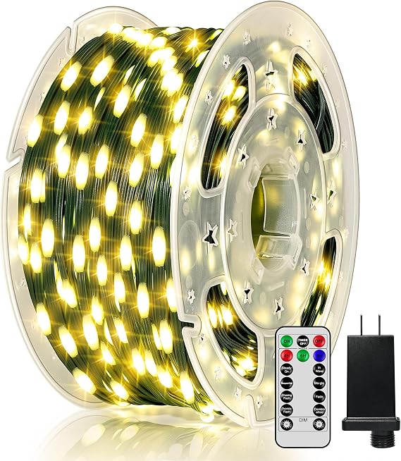 BrightChristmas 300 LED 98 FT Christmas Lights, Waterproof Outdoor String Lights with Remote and Timer, Christmas Tree Lights with 8 Modes Dimmable, Fairy Lights for Holiday Decor (Warm White)