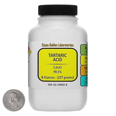 Tartaric Acid [C4H6O6] 99.5% USP Food Grade Crystals 8 Oz in a Bottle