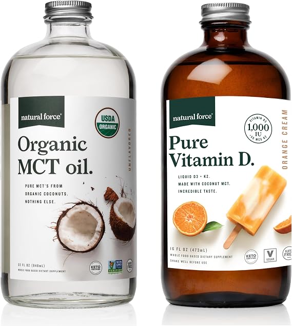 Natural Force Organic MCT Oil 32 Oz Pure Vitamin D, Orange Cream 16 fl oz
