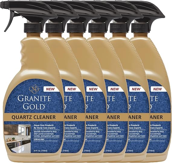 Granite Gold Quartz Cleaner Spray for Caesarstone, Cambria, Silestone and All Other Quartz Countertop Surfaces, 24 Fl Oz (Pack of 6)