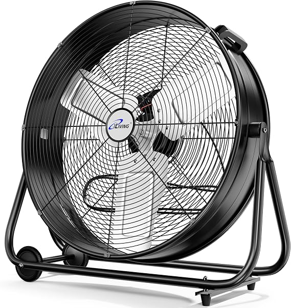 iLIVING 24" High Velocity Drum Fan Industrial, Commercial, Residential Air Circulator for Garage, Shop, Patio, Barn, Greenhouse, Speed Control 7700CFM, UL Listed,Black
