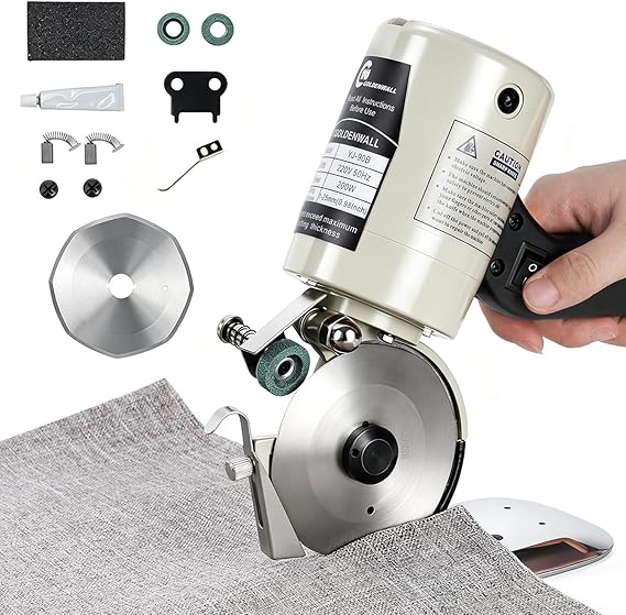 CGOLDENWALL YJ-90B Electric Fabric Scissors Round Knife Cutting Machine Cloth Rotary Cutter Shears Octagonal Knife Blade Diameter 90MM 110V/220V