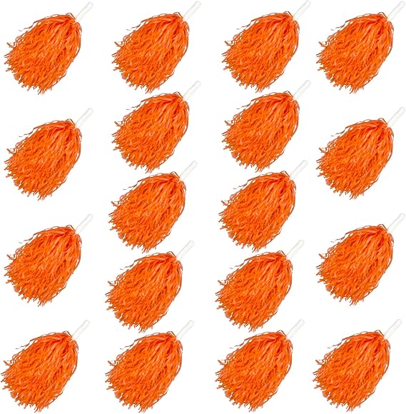 18PCS Cheerleading Pom Poms Plastic Pom Poms with Baton Handle for Game Sports Squads Dancing Party Football Basketball Club Spirit Sports Stage Performance Celebration (Orange)