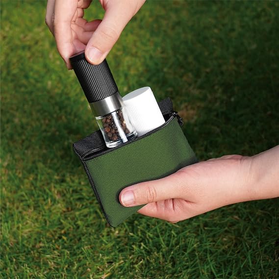 Mini Travel Portable Salt and Pepper Grinder Set, 2-Piece Ceramic Mill with Adjustable Coarseness, Compact Design with Carrying Bag (3.4oz) (Black&White+Green Bag)
