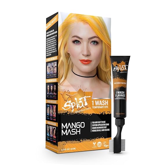 Splat Mango Mash 1 Wash Temporary Hair Dye, 1.5 oz. Single Application, Comb Applicator and Quick Dry Formula, Easily Washes Out, Vegan & Cruelty Free Temporary Hair Color