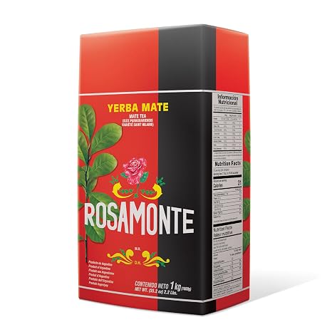 Rosamonte Mate Tee 1er Pack (1 x 1000 g) Argentinischer Mate Tee (con palo). 1kg Vorrat. Kräftiger Geschmack mit leichter Rosenholznote. 100% rein ohne Zusätze.