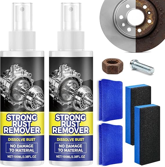 2Pcs Rust Remover Spray, Multipurpose Rust Stain Remover,Strong Rust Remover,Rust Remover Spray for Metal, Heavy Duty Metal Cleaner for Vehicles, Tools, Chains