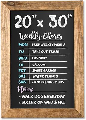 Ilyapa Rustic Wooden Magnetic Kitchen Chalkboard Sign - 20x30 Inch Brown Framed Wall Hanging Chalk Board for Farmhouse Decor, Wedding, Restaurant Menu
