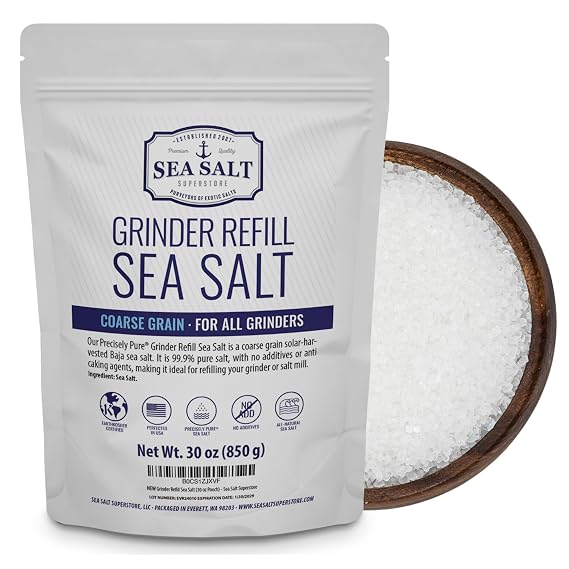 Sea Salt Superstore Coarse Grain Sea Salt, Grinder Refill, 30 oz Pouch