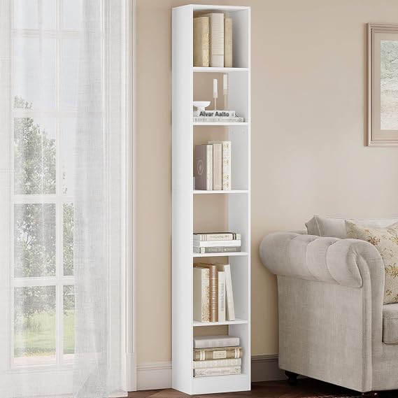Hzuaneri Bookcase, Tall Narrow Bookshelf, Open Display Storage Shelf
